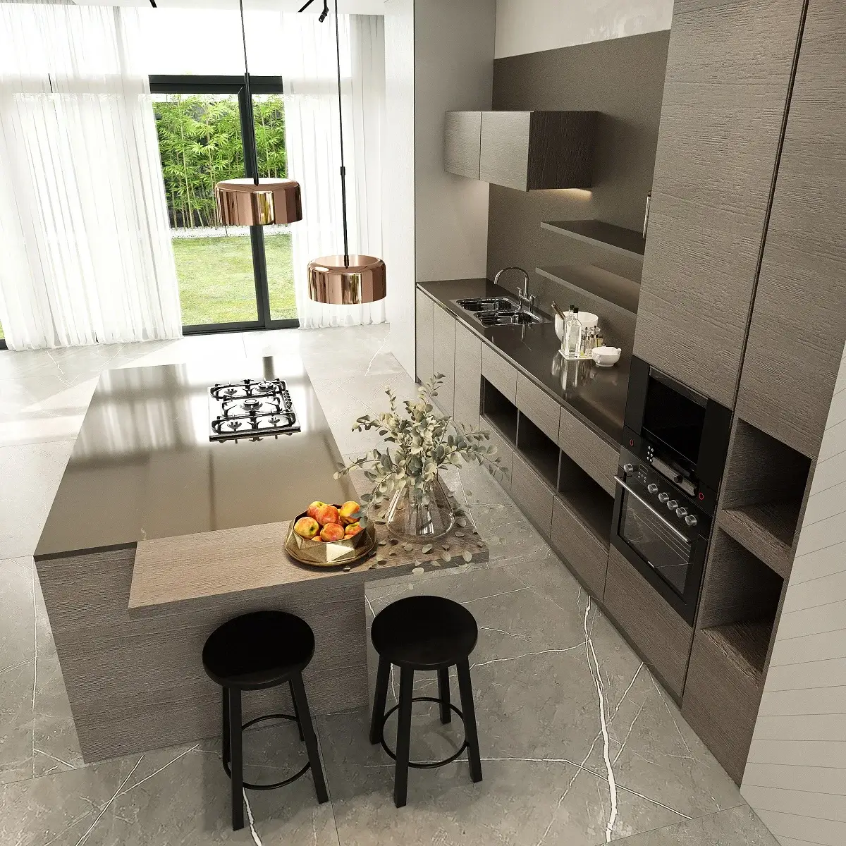 Ánh sáng tự nhiên đóng vai trò không thể thiếu trong thiết kế nội thất phòng bếp hiện đại