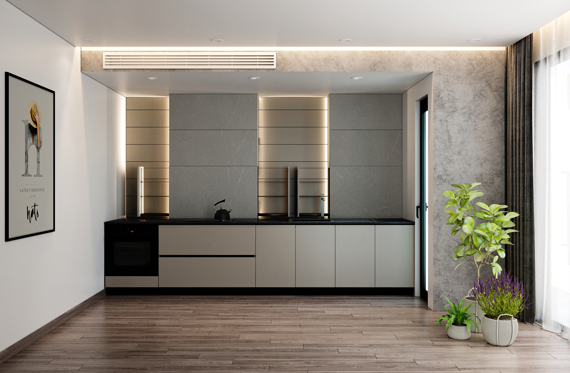 Tủ bếp này mang đến sự tối giản, tiện ích cũng như linh hoạt cho không gian hẹp