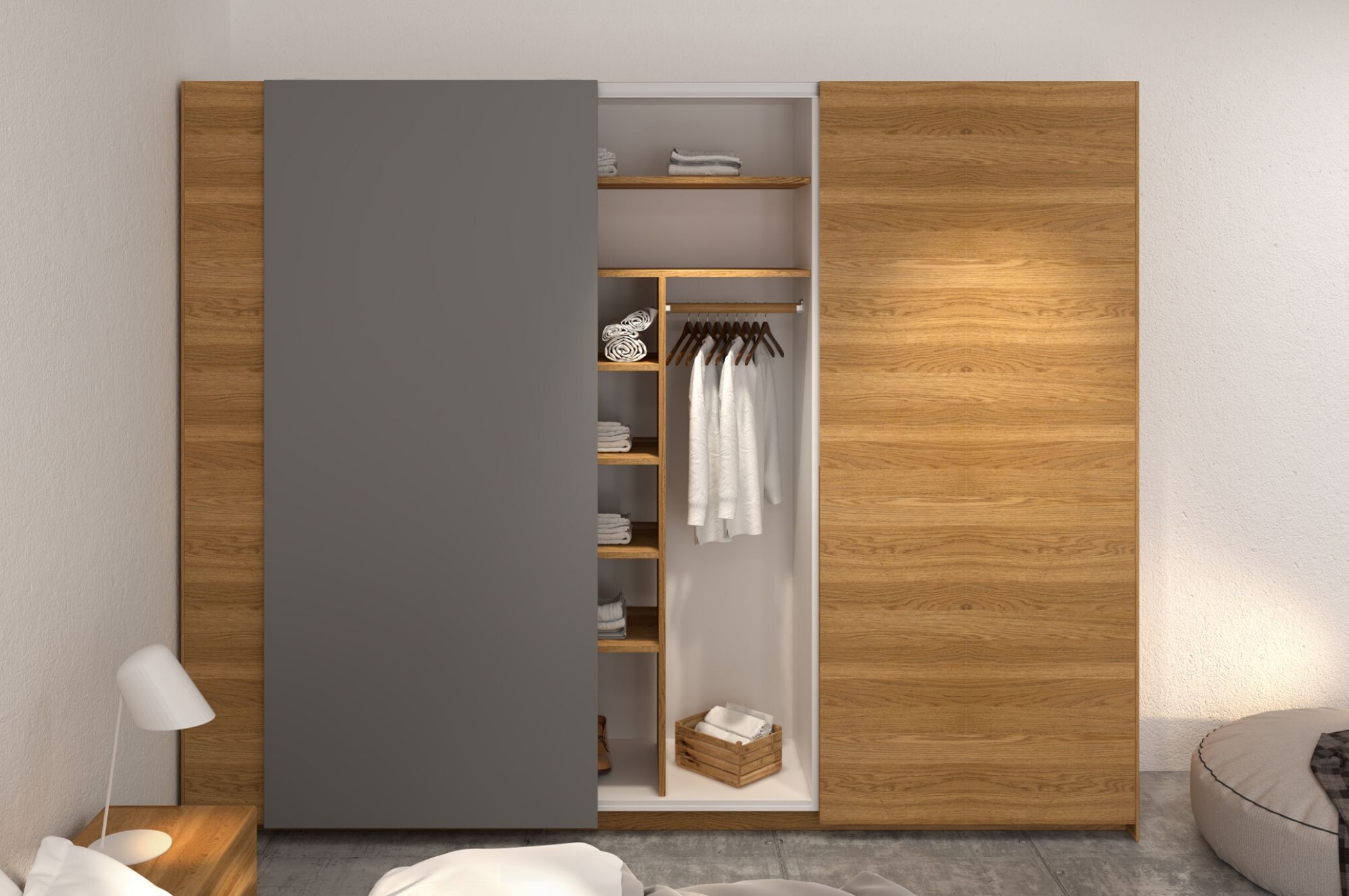 Tủ quần áo lùa được thiết kế với các ngăn kéo