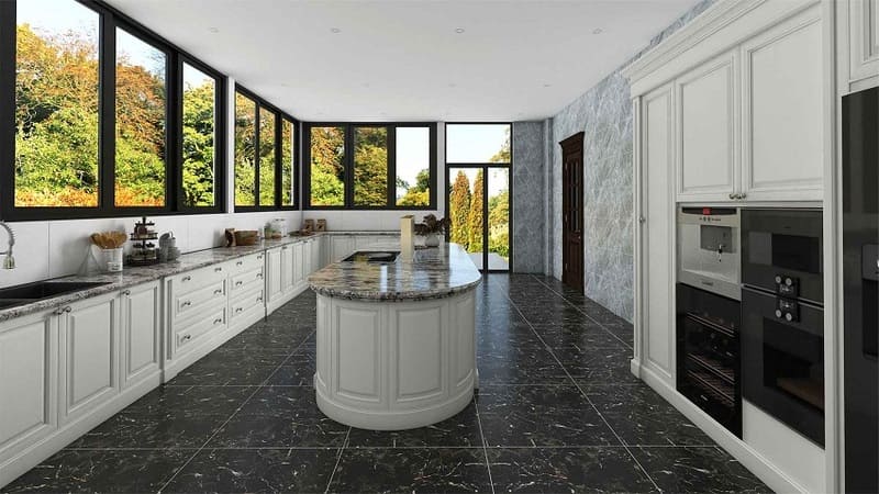 Gạch ốp tường bếp được thiết kế với tính năng chống khuẩn, phù hợp cho môi trường làm việc trong nhà bếp
