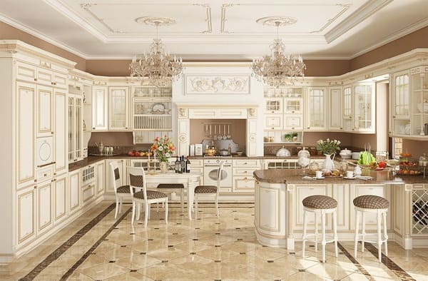 Tủ bếp thiết kế theo phong cách tân cổ điển, tạo sự quý phái