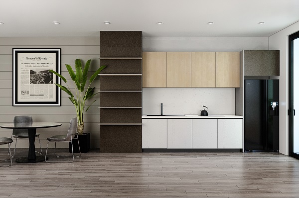Thiết kế tủ bếp âm tường tạo không gian rộng rãi cho phòng bếp 20m2