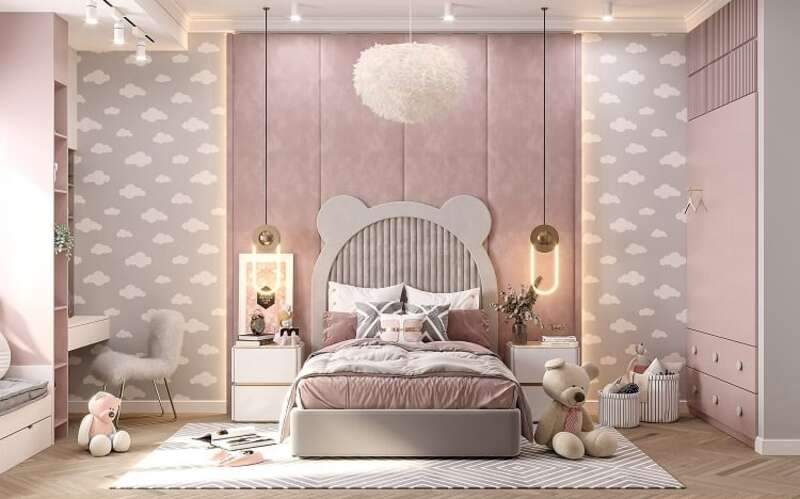 Mẫu thiết kế phòng ngủ 14m2 màu hồng pastel