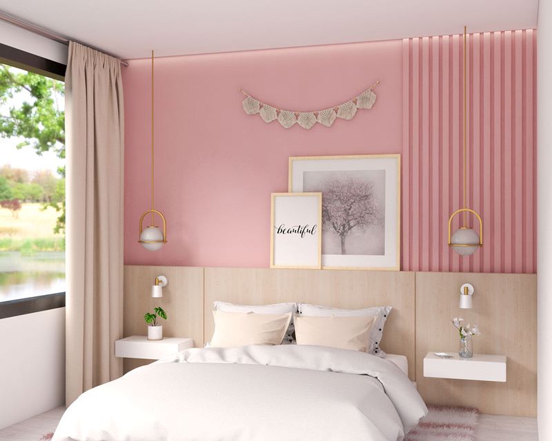 Mẫu thiết kế phòng ngủ 14m2 màu hồng pastel