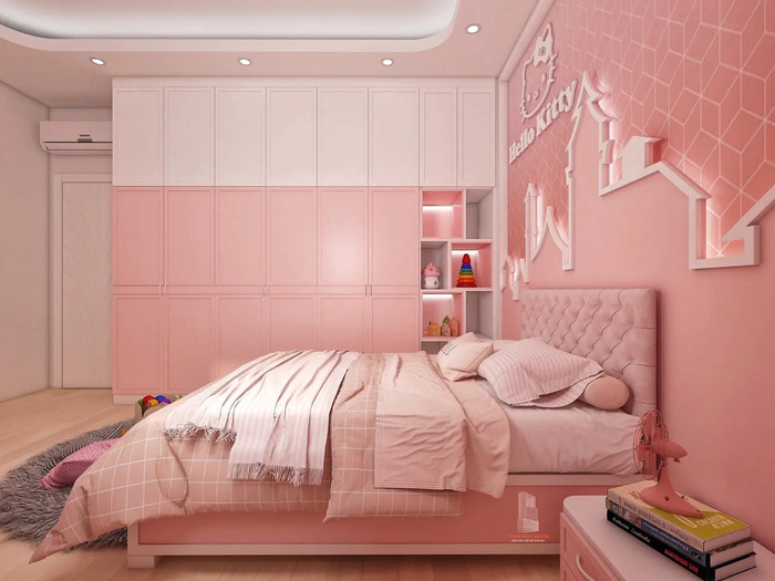 Phòng ngủ tone hồng cho bé gái