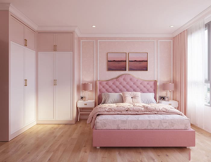 Phòng ngủ tone hồng cho bé gái