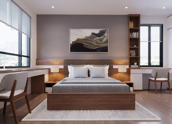 Thiết kế phòng ngủ cấp 4 đơn giản với gam màu trầm