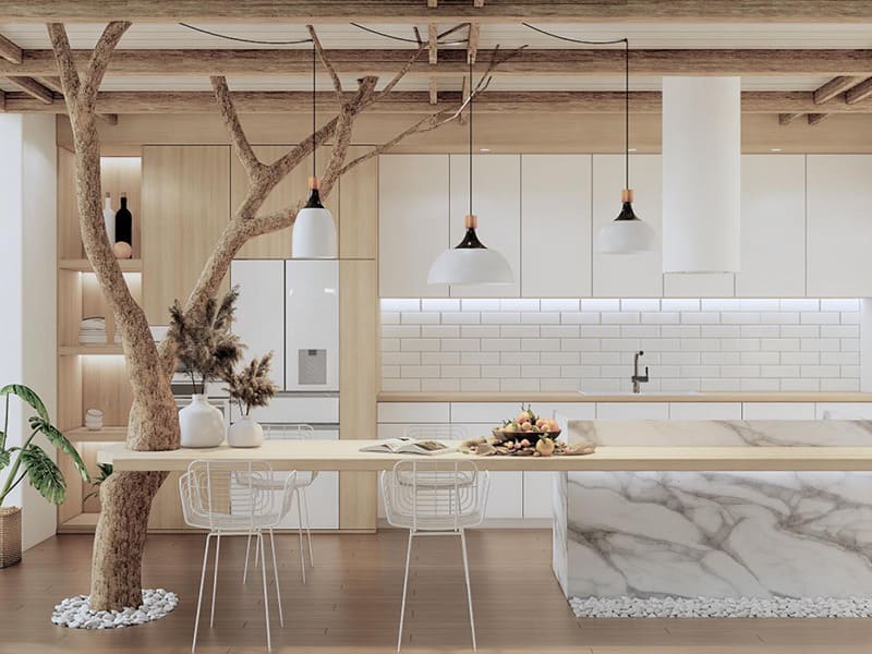 Trang trí nội thất với họa tiết đơn giản cho căn bếp kiểu Nhật