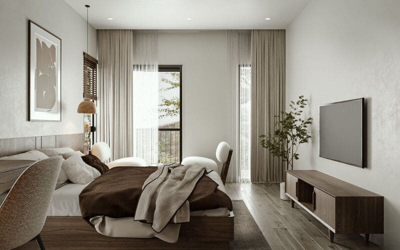 Mẫu phòng ngủ hiện đại với thiết kế thường thấy tại các căn hộ chung cư