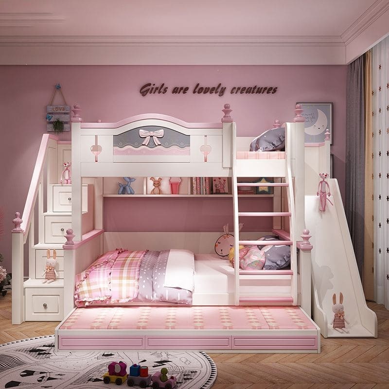 Thiết kế phòng ngủ với giường tầng dành cho 2 chị em gái