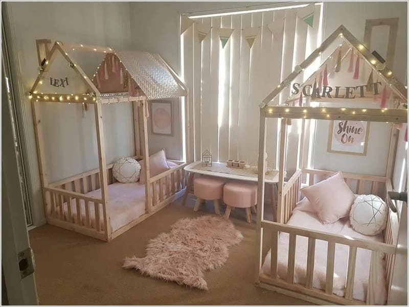 Thiết kế phòng ngủ với giường tán cho 2 chị em gái