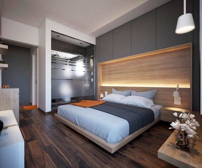 Mẫu phòng ngủ hiện đại với nhà vệ sinh tích hợp tiết kiệm diện tích