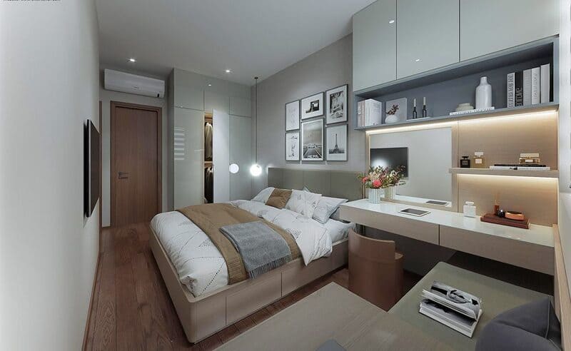 Thiết kế nội thất phòng ngủ mang phong cách hiện đại, sang trọng và tiện nghi. 