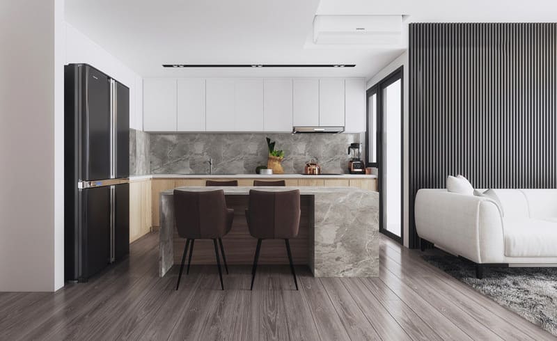 Thiết kế phòng bếp đầy sang trọng và tiện nghi trong chung cư 77m2 3 phòng ngủ