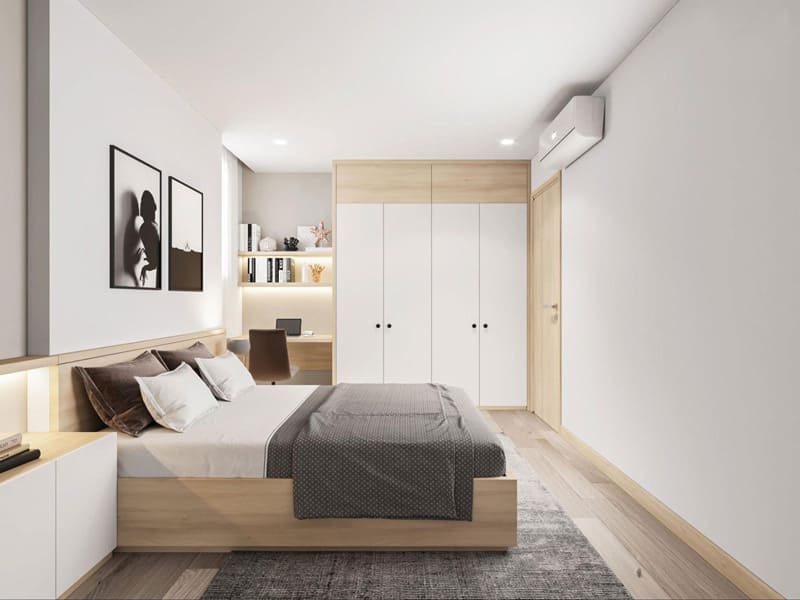 Phong cách tối giản tinh tế cho phòng ngủ chung cư 77m2