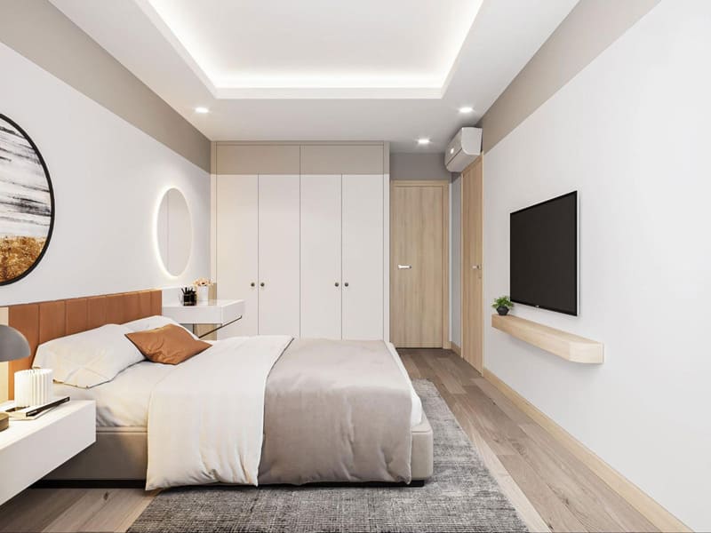 Phòng ngủ ở chung cư 77m2 tối giản với phong cách thanh lịch và tinh tế