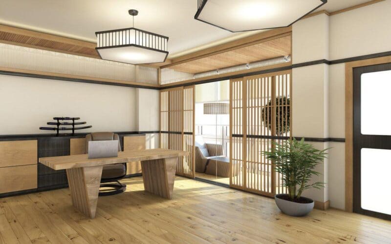 Phòng làm việc tại nhà theo phong cách Nhật Bản thanh lịch và tối giản
