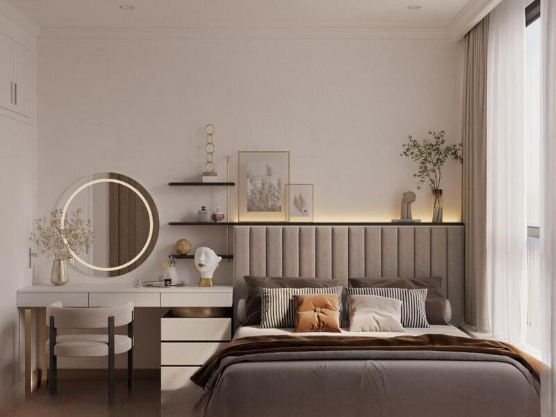 Bên cạnh là phòng ngủ được thiết kế đơn giản và đầy tiện nghi