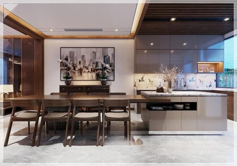 Mẫu thiết kế nội thất phòng bếp hiện đại cho căn hộ chung cư 90m2